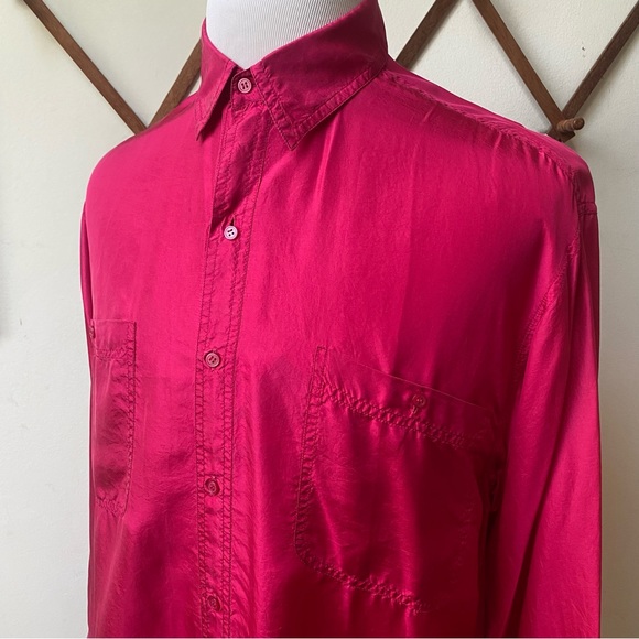 NWT 1980s Neon Pink Silk Two Pocket Button Up Shirt - Picture 3 of 14